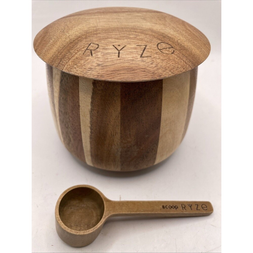RYZE Mushroom Coffee Acacia Wood Canister Lid Silicone Seal & Scoop